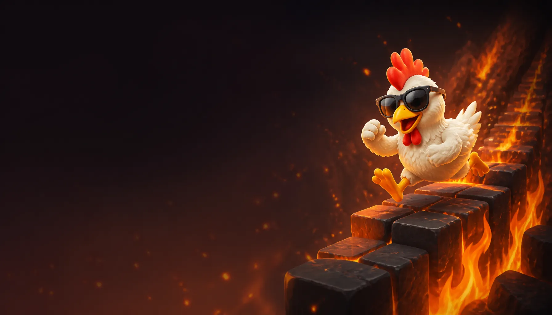 Wide hero banner inspired by Chicken Road brand identity with brand colors and elements on right side